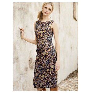 Peruvian Connection Navy Orange Sultanabad Sleeveless Dress Medium Viscose